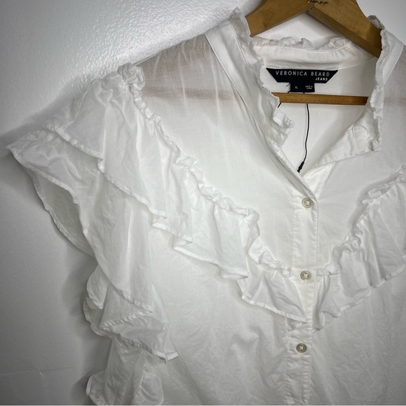 VERONICA BEARD White Jaliyah Cotton Ruffle Top - Picture 3 of 6